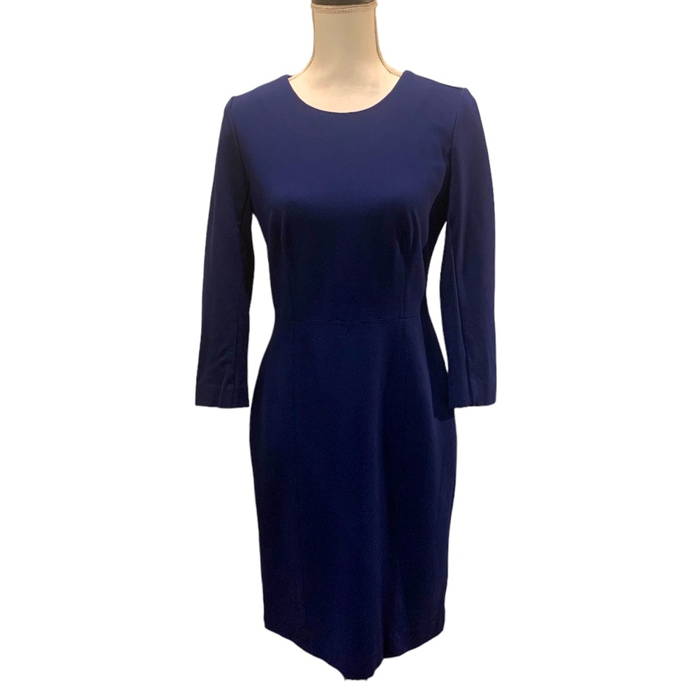👔 J. Crew navy blue ponte 3/4 sleeve sheath dress size 6
